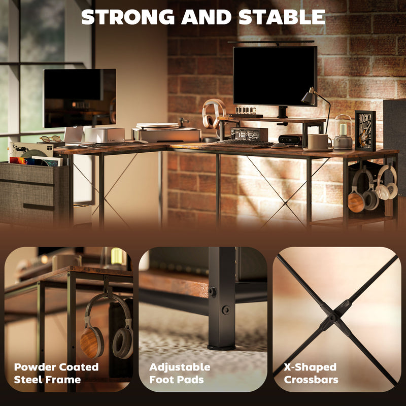 Reversible L-shaped desk – rustic brown – image 7