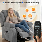 Recliner Armchair Lift Chair, Electric Recliner Chair with Vibration Massage and Heat, Wide Seat, USB Port, Light Grey