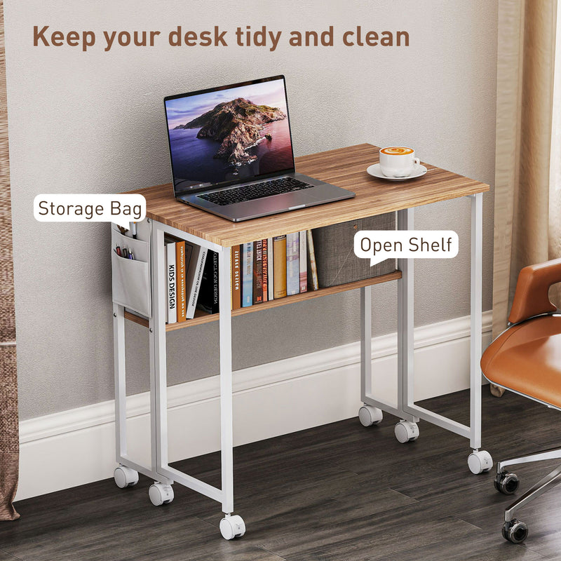 HOMCOM 80 cm Drop Leaf Writing Work Desk - Natural Wood Finish – view 5