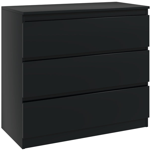 Black handle-free chest with three wide drawers