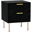 Black marble-effect bedside table with fluted drawer, gold-tone accents and metal legs