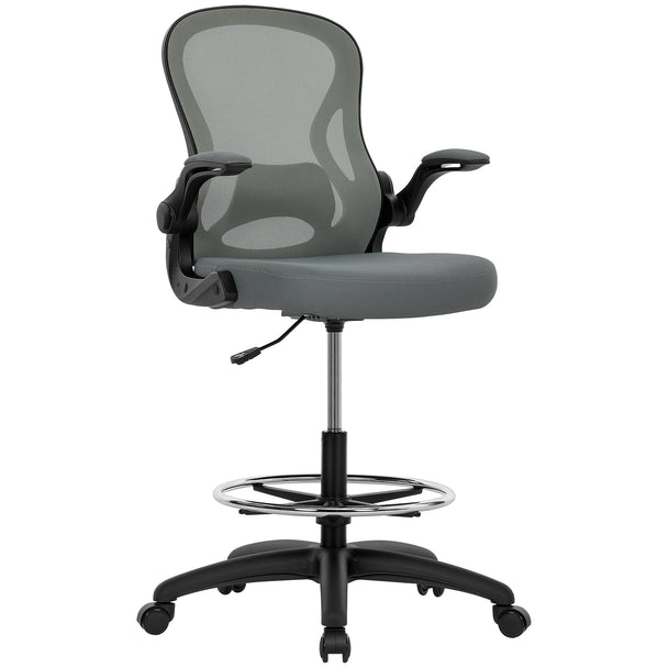 Vinsetto Drafting Chair, Ergonomic Tall Office Chair with Flip-up Armrests, Mesh Back, Lumbar Support, Adjustable