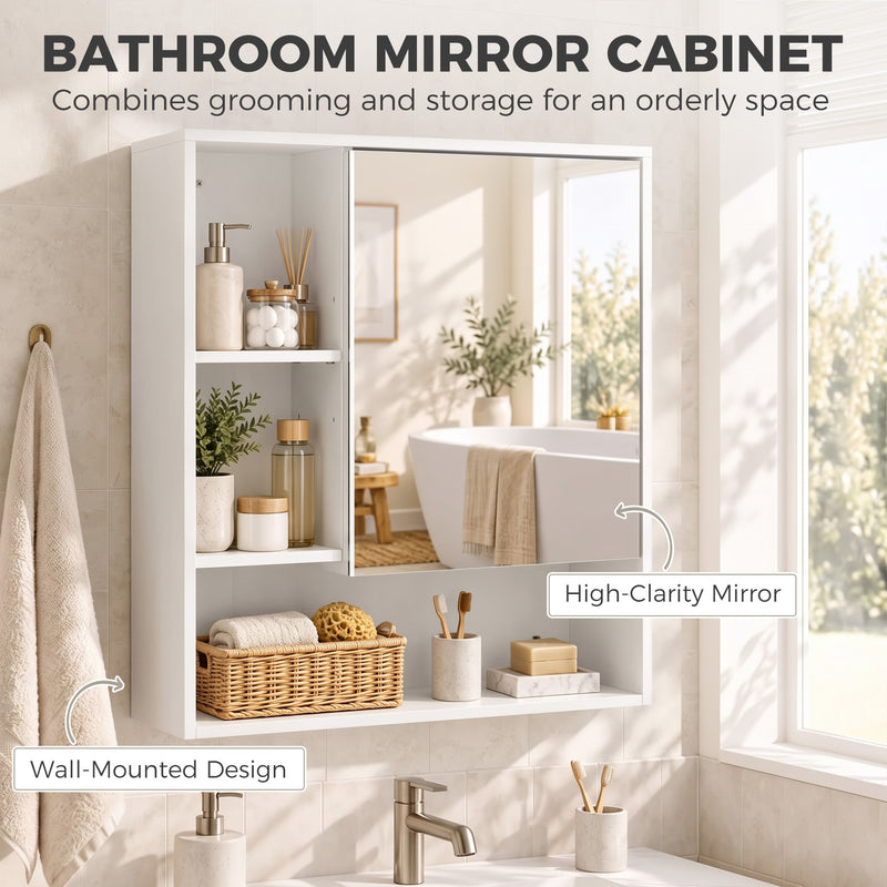 HOMCOM Bathroom Mirror Cabinet, Wall-Mounted Bathroom Cabinet with Mirror Door, Adjustable Shelves, White – view 4