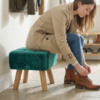 Velvet Square Padded Footstool - Dark Green