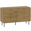 Oak-effect 120 cm wide 6-drawer chest of drawers with black accents and steel legs