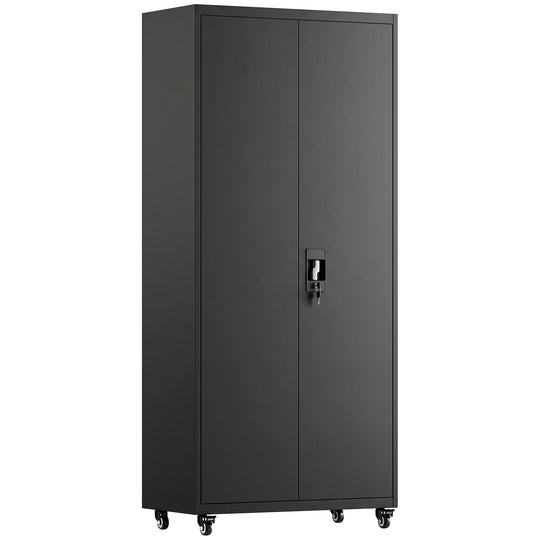 180cm Lockable Steel Tool Cabinet with Wheels & Adjustable Shelves – Black – image 1 of 9