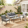 4-piece wide-seat rattan set, light grey – image 2