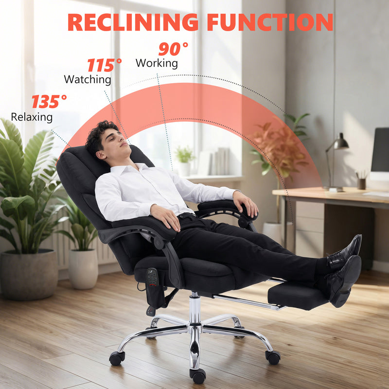 HOMCOM Office Chair with 6-point Vibration Massage and Heat, Fabric Desk Chair with Footrest, High Back, Black – view 7