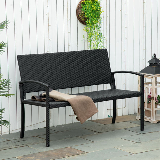 Black rattan garden bench – image 2