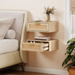 Rattan-drawer floating bedside tables in oak – image 2