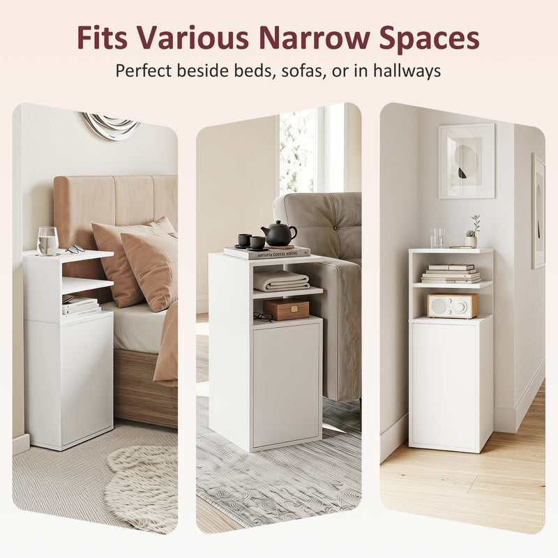 HOMCOM Slim Bedside Table Set of 2, Narrow Bedside Cabinet with Open Cubbies and Cupboard for Bedroom Living Room, White – view 7