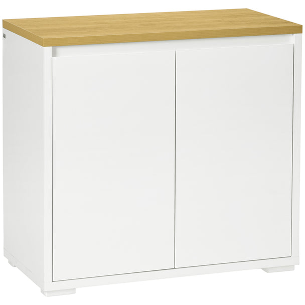 White sideboard with natural wood-effect top and handle-free double doors