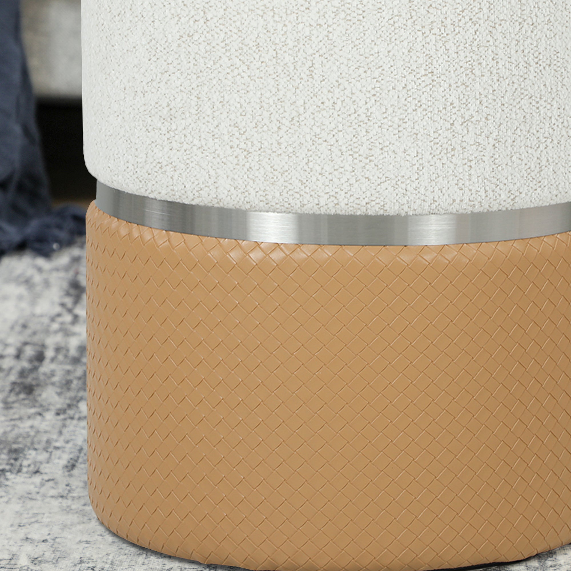 Nesting Round Ottoman with Storage Set of 2 - Cream/Brown
