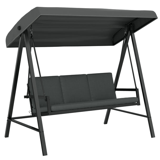 Dark grey 3-seater garden swing seat with tilting canopy and washable cushions