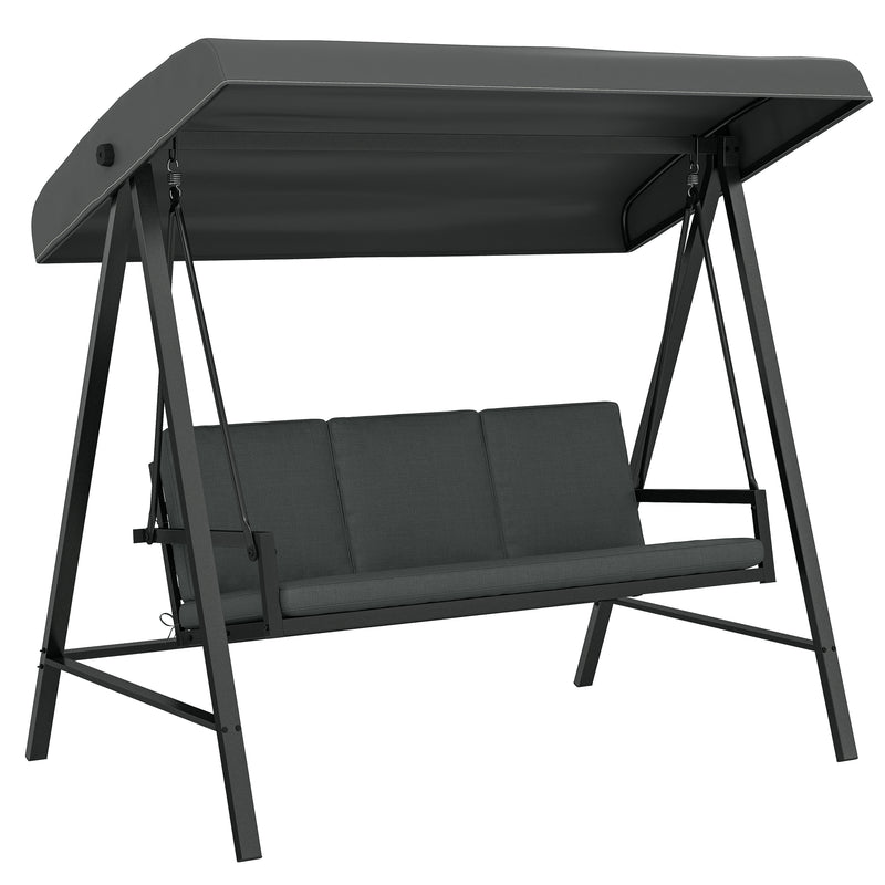 Dark grey 3-seater garden swing seat with tilting canopy and washable cushions