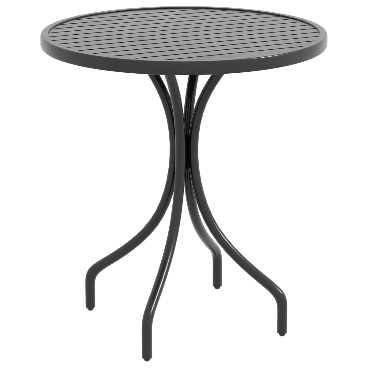 Black Ø66 cm round slatted galvanised steel garden table