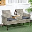 2-seater rattan bench with table – image 2