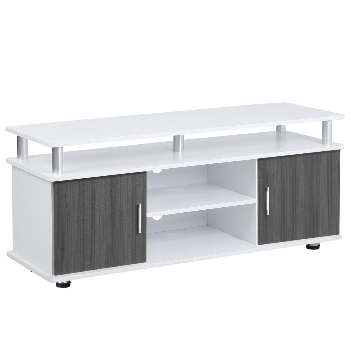 120 cm TV Stand with Shelves & Cupboards – Grey & White