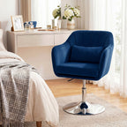 Retro Velvet Swivel Tub Chair with Steel Frame, Cushion Seat, Dark Blue