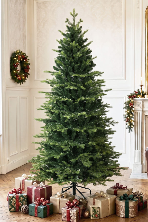 HOMCOM Geneva Fir Hinged Xmas Tree, 6ft/180cm Artificial Christmas Tree with 1610 Branch Tips, Foldable Steel Stand – view 2