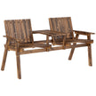Carbonised wood 2-seater garden loveseat with centre table and parasol hole
