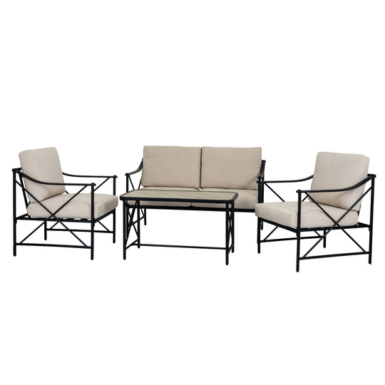 Madison black metal sofa, two armchairs and coffee table