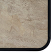 close-up of the stone-look table top and black edge