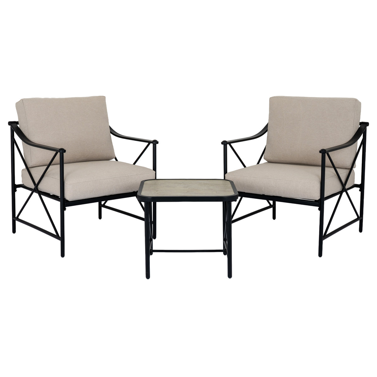 Madison black metal bistro set with two armchairs and table