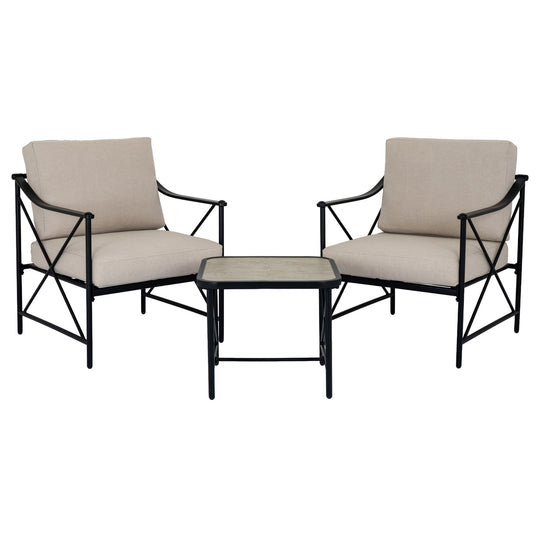 Madison black metal bistro set with two armchairs and table