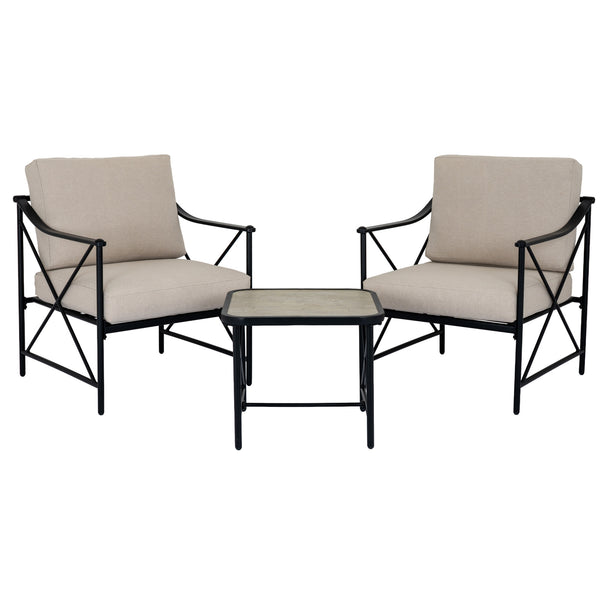 Madison black metal bistro set with two armchairs and table