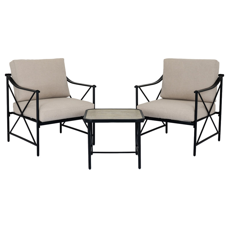 Madison black metal bistro set with two armchairs and table