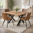 Malmo tan swivel chairs around a wooden dining table