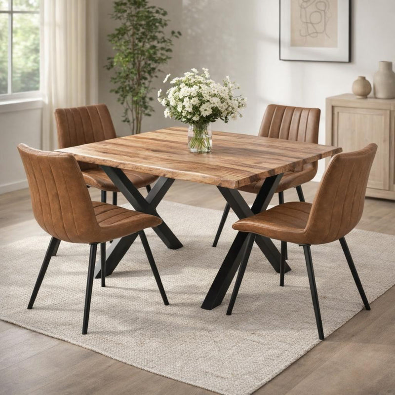 Malmo tan swivel chairs around a wooden dining table