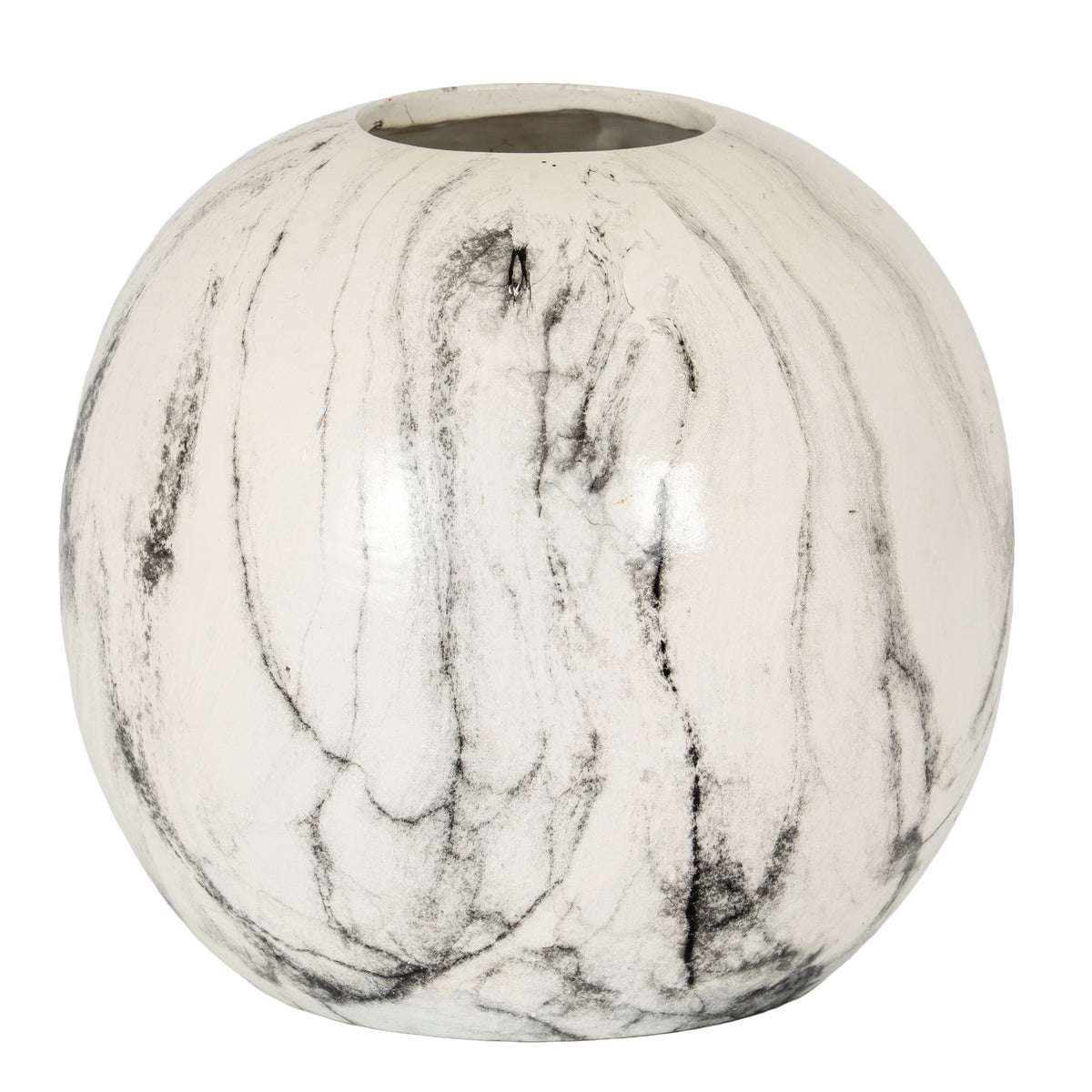 Marble effect ceramic globe vase in white and grey
