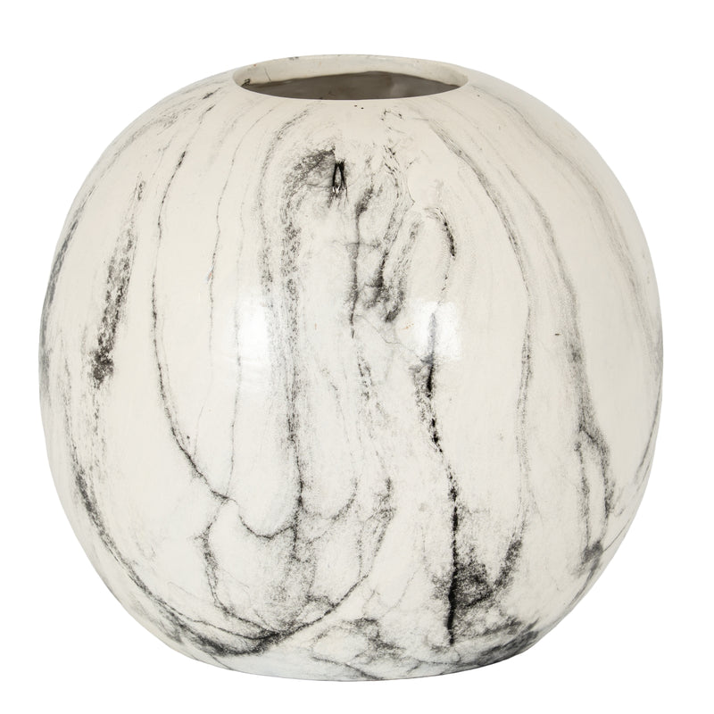 Marble effect ceramic globe vase in white and grey