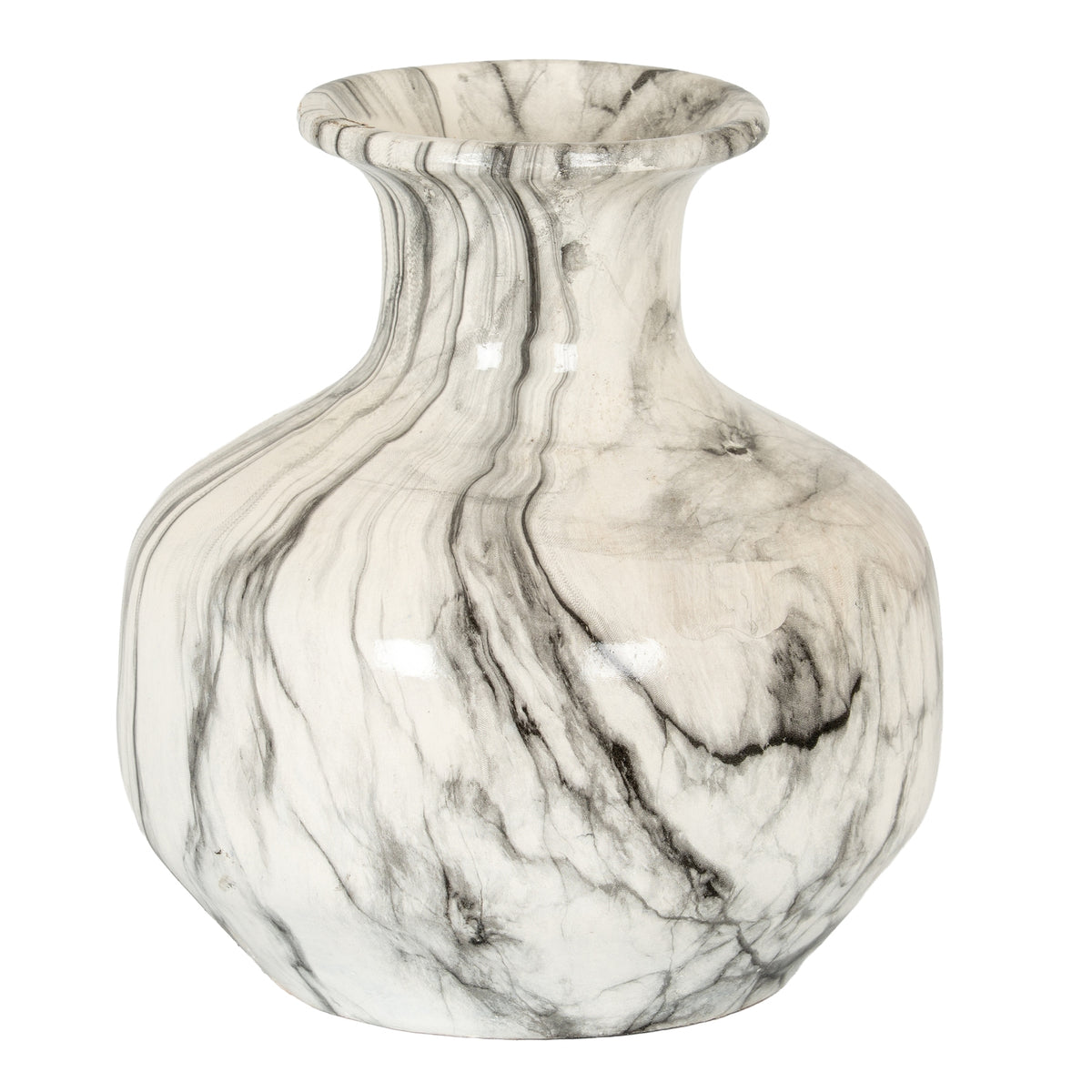 Squat marble effect ceramic vase with flared neck