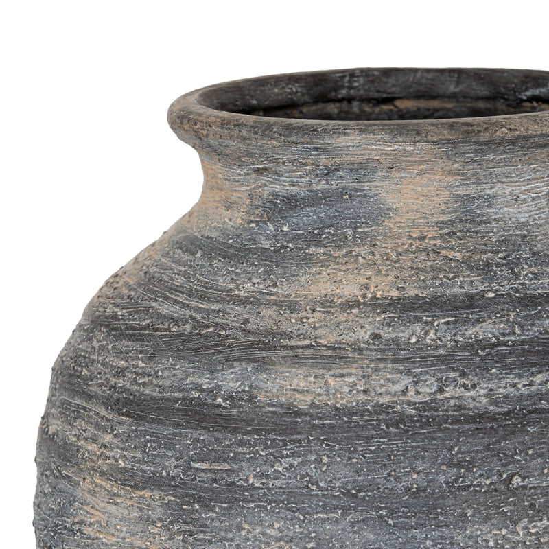 Close-up of the ribbing and weathered charcoal glaze