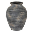 Marra large ribbed charcoal grey ceramic vase, front view