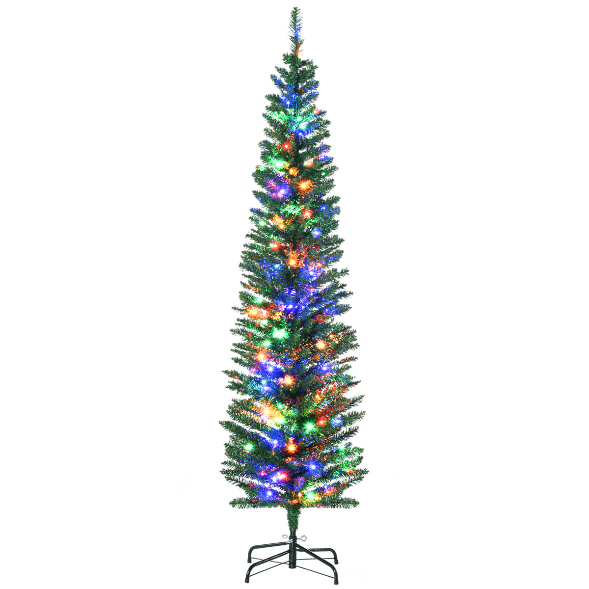 6ft slim pre-lit pencil Christmas tree glowing with multi-colour LED lights