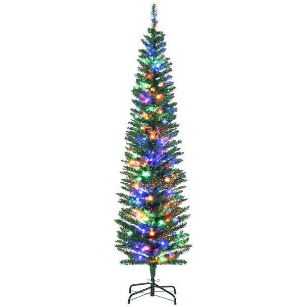 6ft slim pre-lit pencil Christmas tree glowing with multi-colour LED lights
