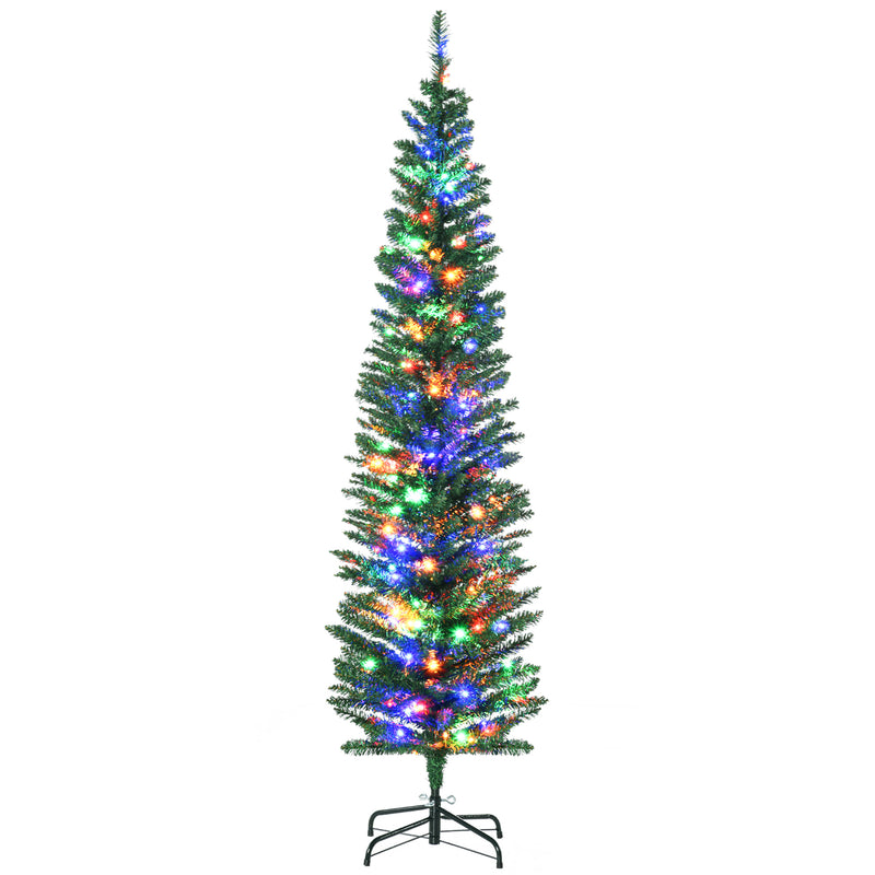 6ft slim pre-lit pencil Christmas tree glowing with multi-colour LED lights