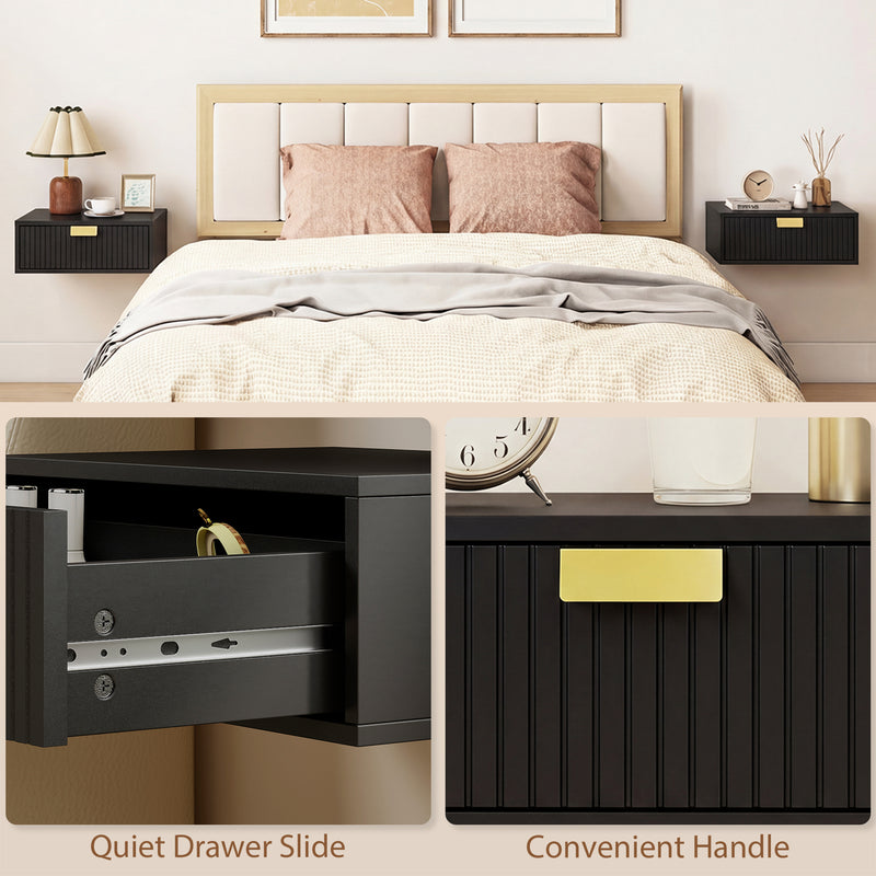 HOMCOM Modern Floating Nightstands Set of 2, Wall Mounted Bedside Tables with Wave Drawer Black – view 8