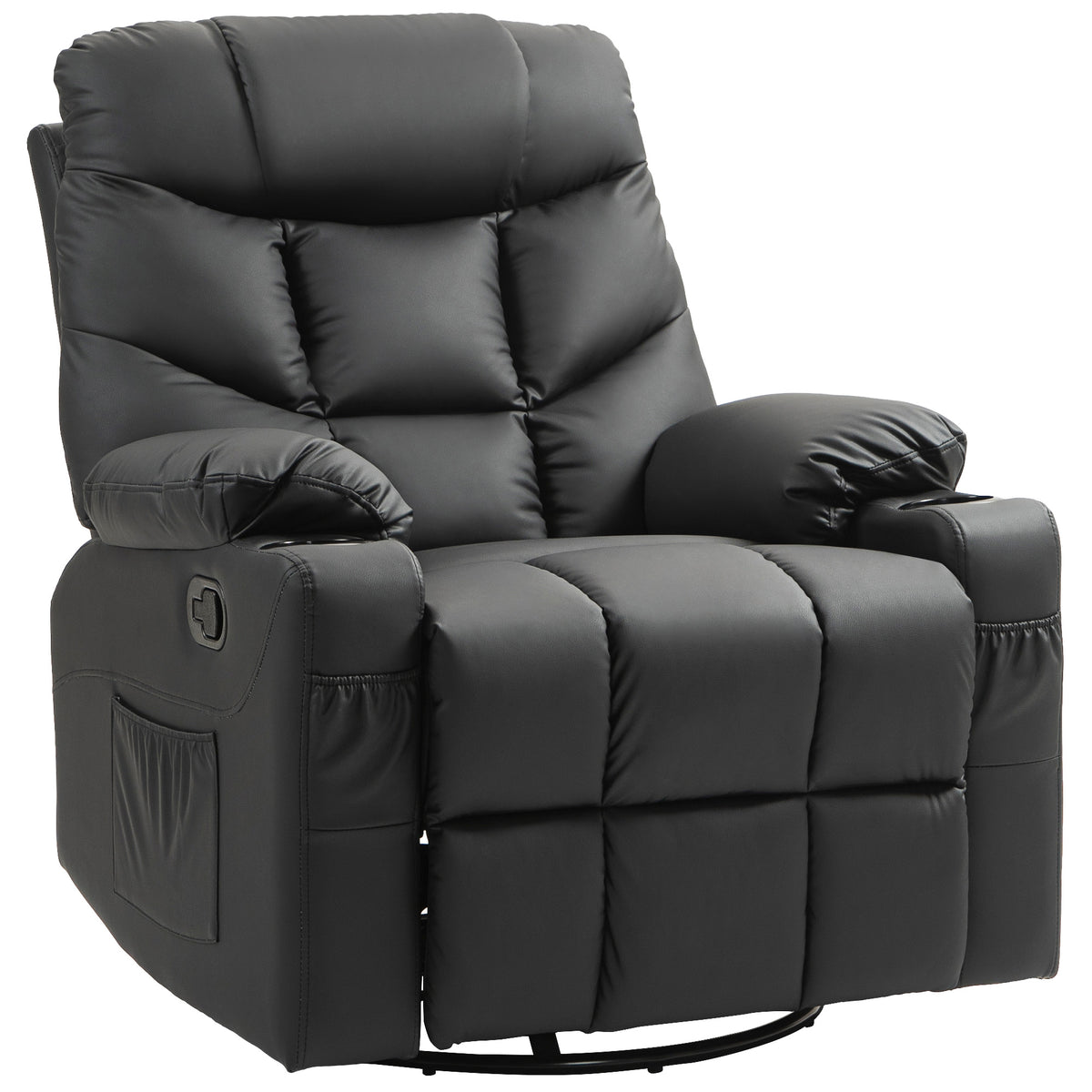 135° Swivel Rocking Recliner with Cup Holders – Black