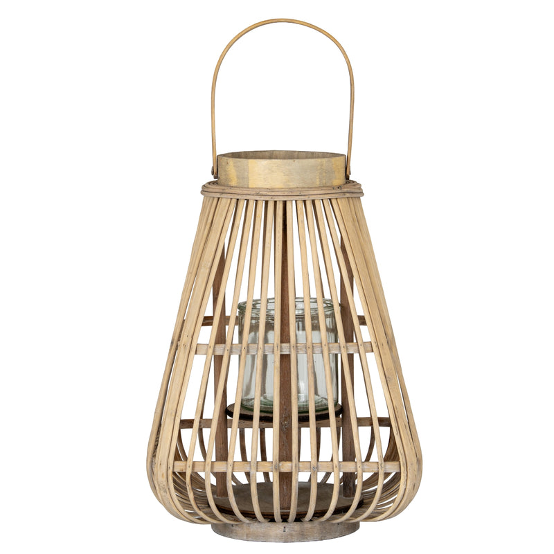 Medium peardrop wicker lantern with handle on white