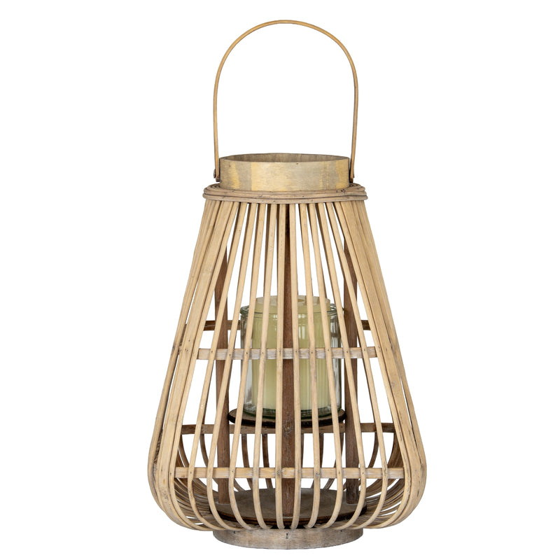 Medium peardrop wicker lantern with a candle in its glass holder