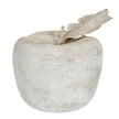 Medium stone apple ornament with leaf, weathered off-white finish