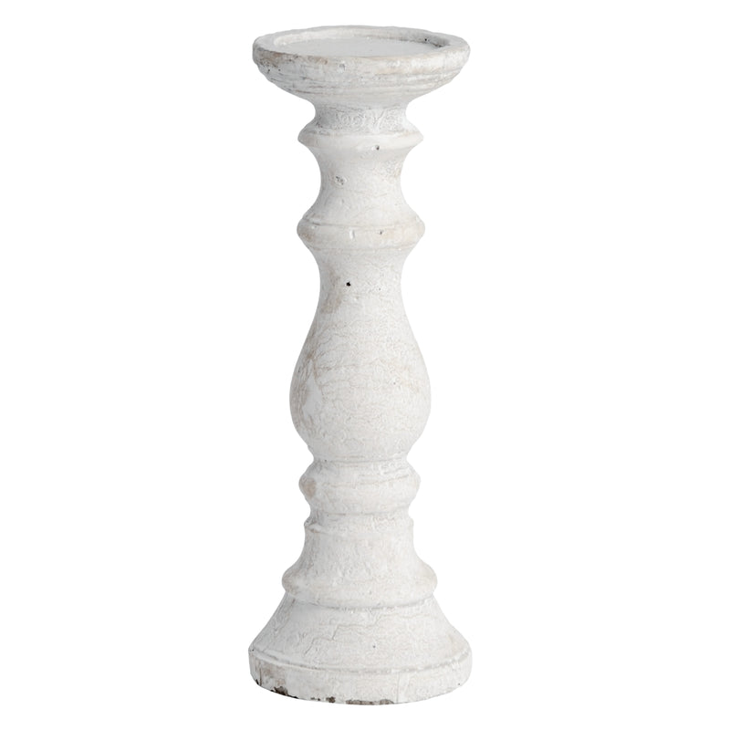 Medium stone candlestick holder in weathered white