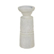 Medium white-washed carved wooden candle holder, front view
