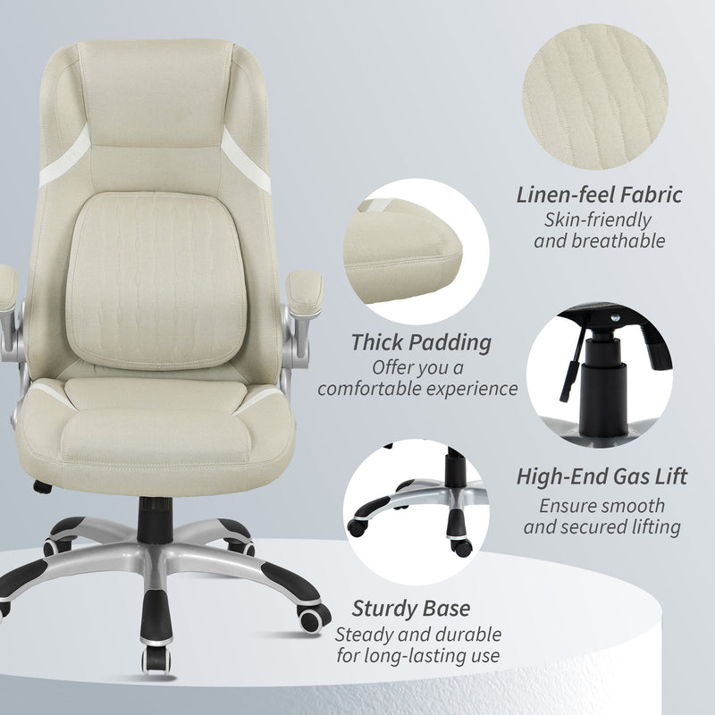 Vinsetto Linen-Look Office Chair, with Adjustable Height and Tension - Beige – view 9