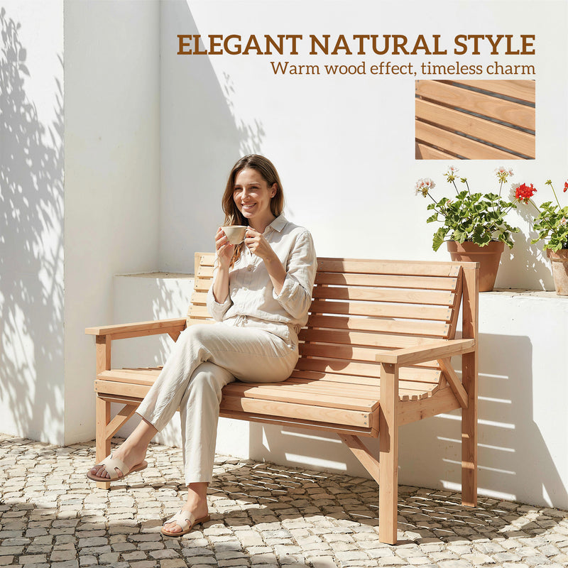 Outsunny 2 Seater Wooden Garden Bench, Slatted Patio Bench with Armrest and Backrest, Outdoor Furniture for Indoor – view 7